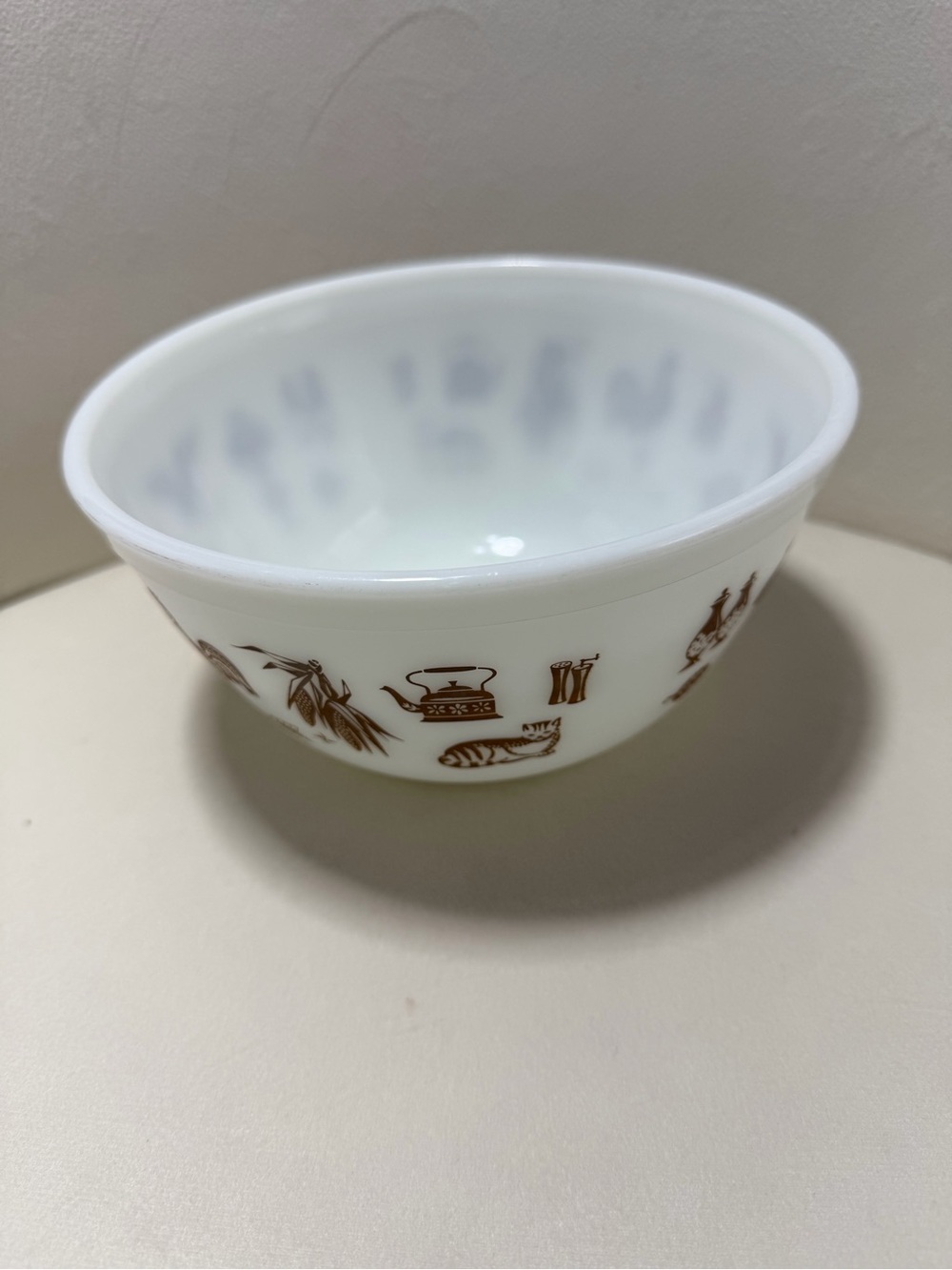 Vintage Pyrex 402 Early American 1.5 Qt Mixing Bowl Brown White MCM Americana - Picture 10 of 11